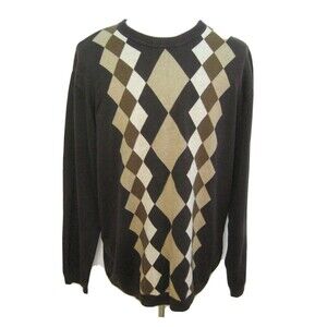 AXCESS Mens (Size 2XL) Brown Argyle Long Sleeve Crewneck Sweater 100% Cotton Top